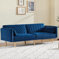 78'' Velvet Futon Sofa Bed, Convertible Sleeper Bed With Adjustable Armrests And Backrest, Loveseat Sleeper Sofa With 2 Pillows, Modern Futon Couches For Living Room, Blue Brown Wood Bedroom Heavy Duty Oak 2 Seat Blue Velvet Soft Cushion Back Mid Century