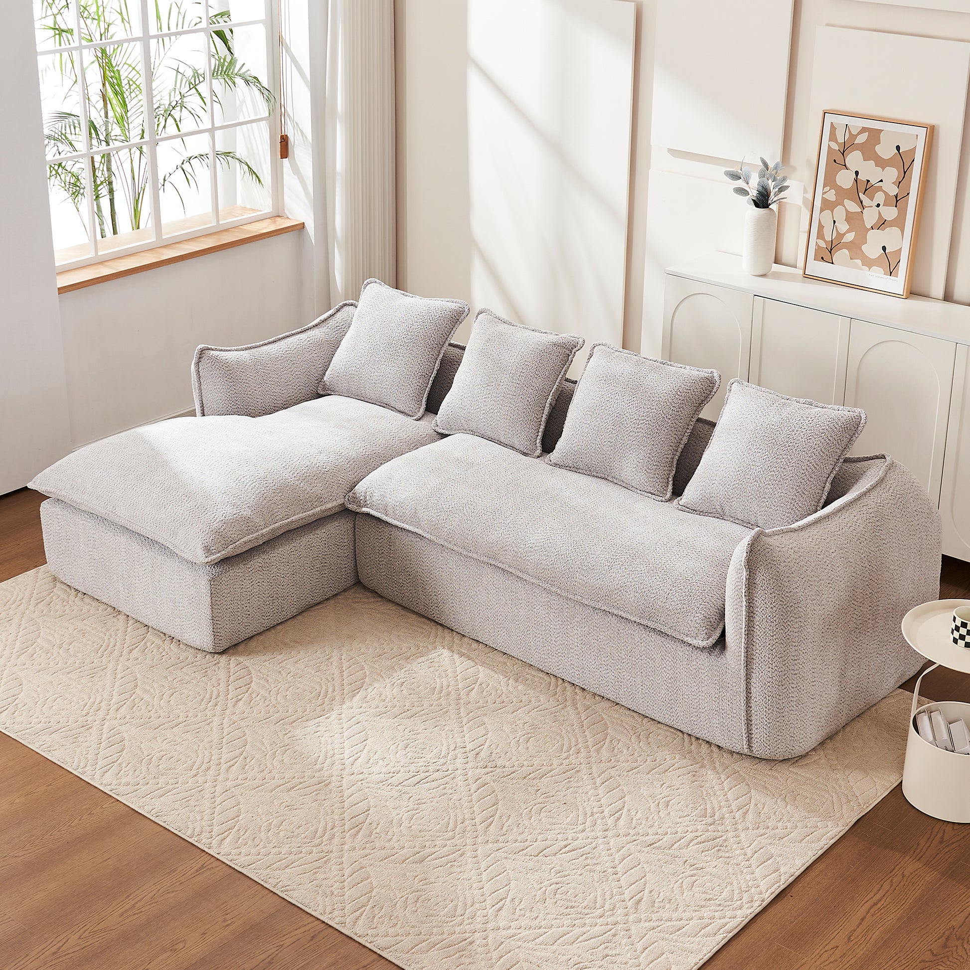 Sofa Deep Seat Sofa 3 Seater For Living Room Oversized Comfy Sofa L Shape Sofa Couch With Chaise Home Furniture Sleeper Sectional Sofa For Apartment, Office Left Hand Facing Grey Foam 3 Seat
