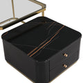 Modern 2 Pieces Black Square Nesting Coffee Table With Drawers & Electroplated Gold Legs In 27.6'' Golden Black Drawers Coffee & End Tables Glossy Square Mdf Glass Mdf Pedestal