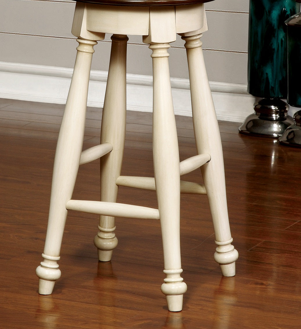 Off White 2Pc Stools Transitional Style Solid Wood Cherry Wooden Seat Turned Legs Stool Dining Room Cherry,Off White Dining Room Contemporary,Transitional Bar Stools Set Of 2 Solid Wood