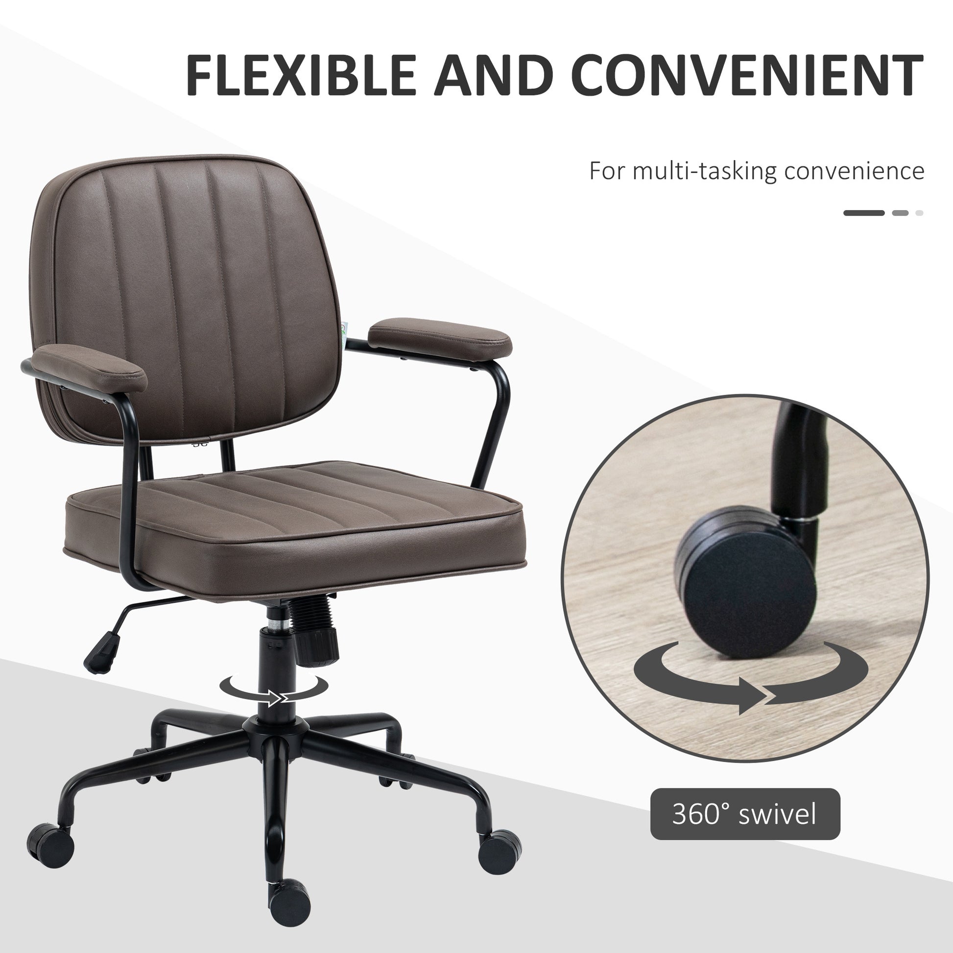 Vinsetto Home Office Chair, Microfiber Computer Desk Chair With Swivel Wheels, Adjustable Height, And Tilt Function, Light Brown Brown Polyester