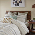Cotton Printed Comforter Set With Trims Off White Gray Full Queen Queen Off White Gray Cotton