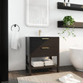 30 Inch Bathroom Vanity With Sink And 2 Soft Close Drawers, Golden Handle Bvb01030Bctg Bl9075B Black Chestnut Bathroom Modern Plywood
