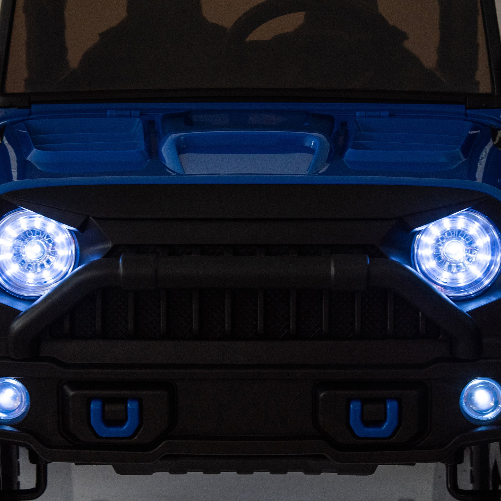 24V Two Seater Kids Ride On Truck Car W Parents Control,200W*2,Seat Width 20.28In,Four Wheel Suspension,Led Lights,Music,Mp3,Bluetooth,Two Independent Seat Belts,Suitable For Off Road For Kids Aged 3 Blue 100 149 Lbs Polypropylene