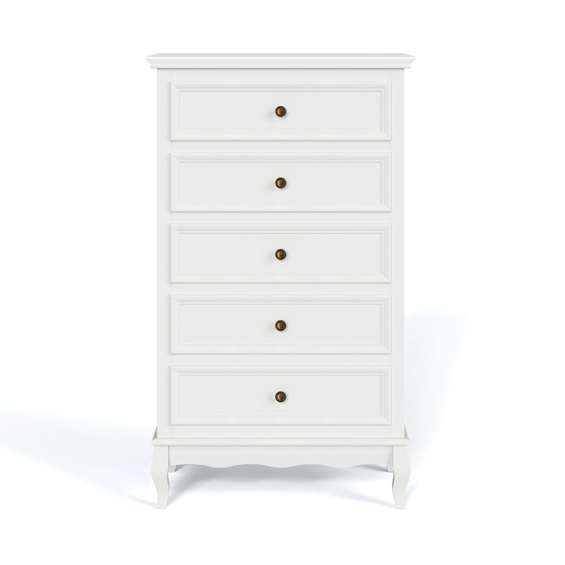 5 Drawer Dresser For Bedroom, Modern Storage Closet Cabinet Organizerwith Solid Wood Legs And Painted Finish White White Wood