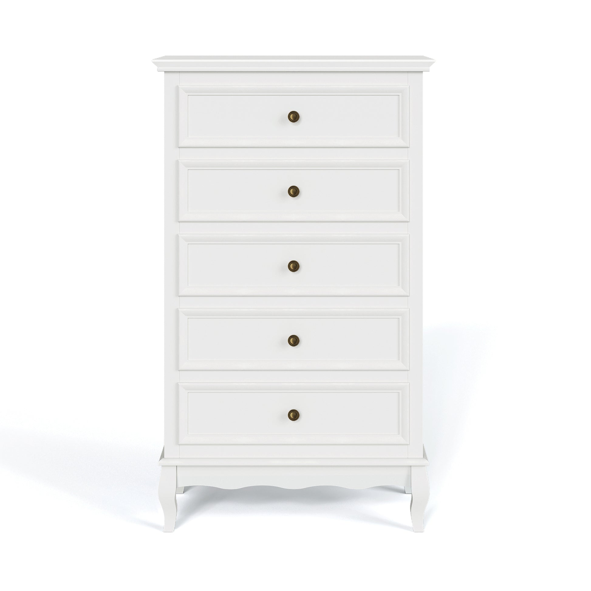 5 Drawer Dresser For Bedroom, Modern Storage Closet Cabinet Organizerwith Solid Wood Legs And Painted Finish White White Wood