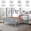 Queen Bed Frames With Headboard, Solid Wooden Platform Bed With Corner, Modern Low Profile Bed Frame, No Box Spring Needed, Grey Queen Grey Wood