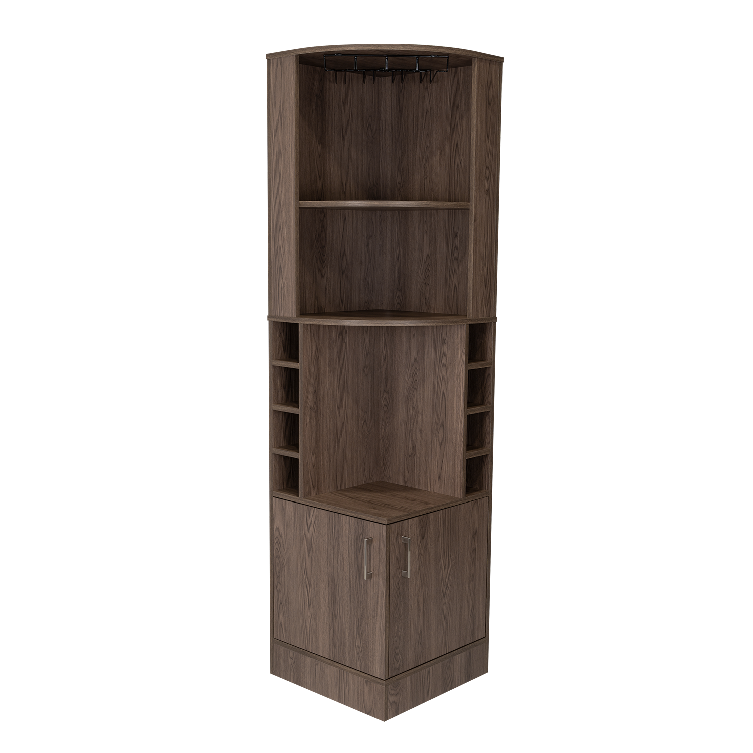 Syrah Corner Bar Cabinet, Two External Shelves Brown Primary Living Space Modern Shelves Included Particle Board