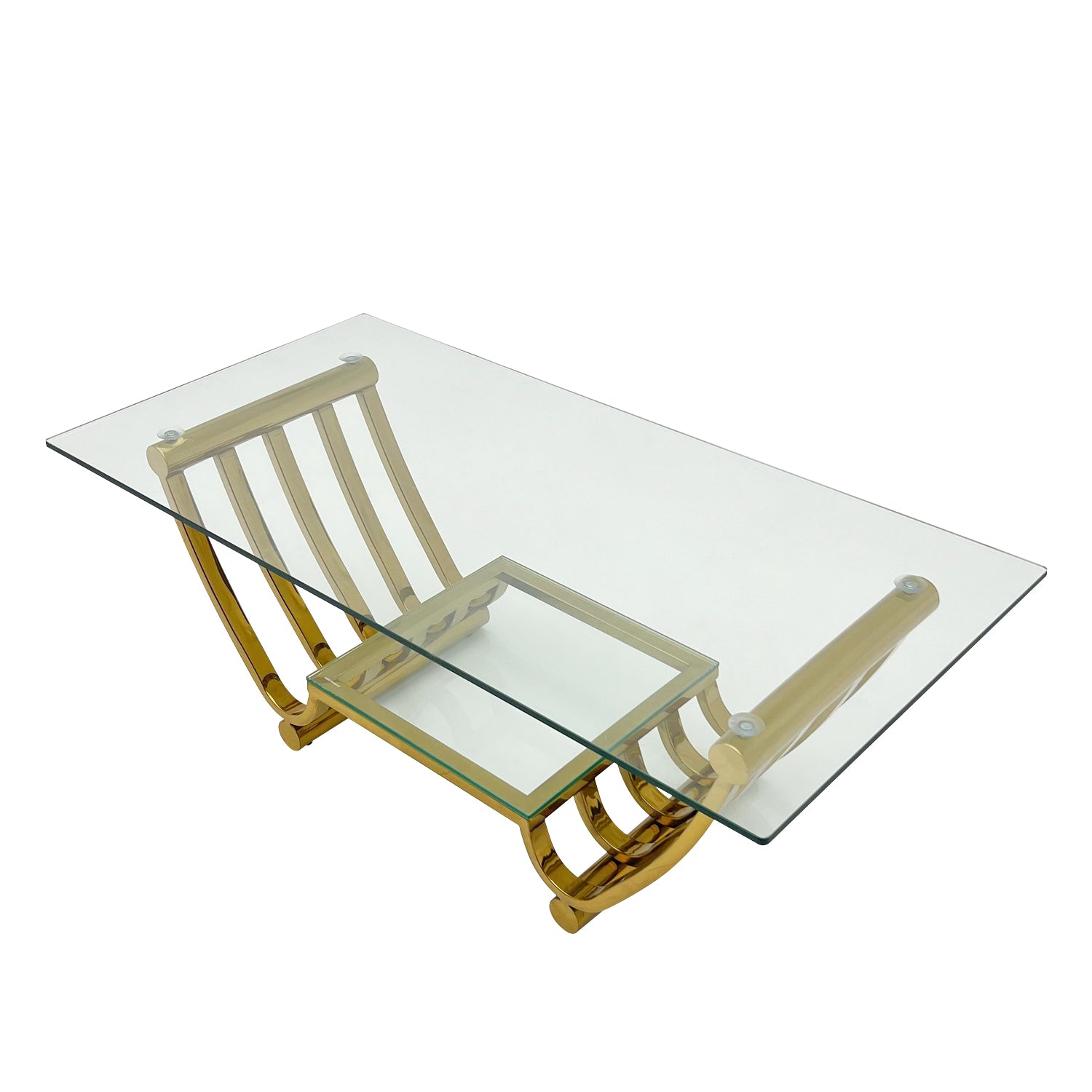 Modern Gold Stainless Steel Double Layer Clear Tempered Glass End Table Coffee Table For Bedroom Living Room Clear,Gold Modern Stainless Steel,Tempered Glass