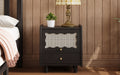 Wooden Nightstand With Rattan Woven Storage Cabinet And 1 Drawer, Exquisite Elegance With Natural Storage Solutions For Bedroom, Black Black 1 Drawer Wood