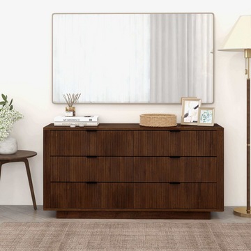 Lola Mid Century Modern Walnut Dresser With 6 Drawers Dark Brown,Wood