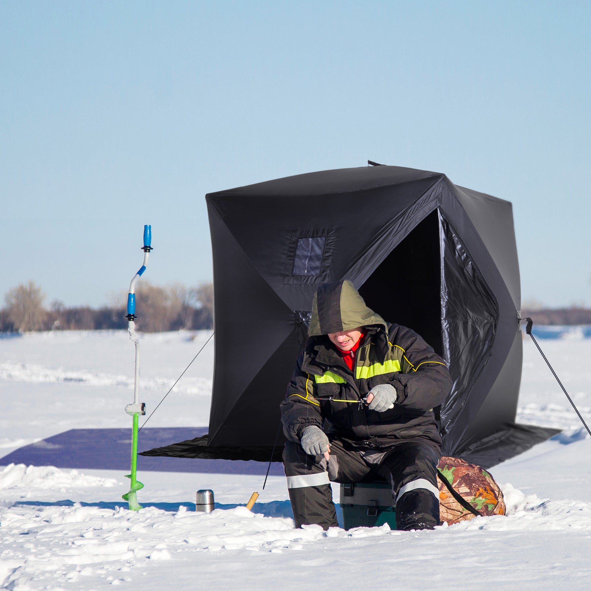 pop up fishing tents Outsunny 2 Person Ice Fishing Shelter, Pop Up Portable Ice Fishing Ten