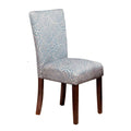 Wooden Parson Dining Chairs With Floral Patterned Fabric Upholstery, Blue And White, Set Of Two Blue Wood Fabric