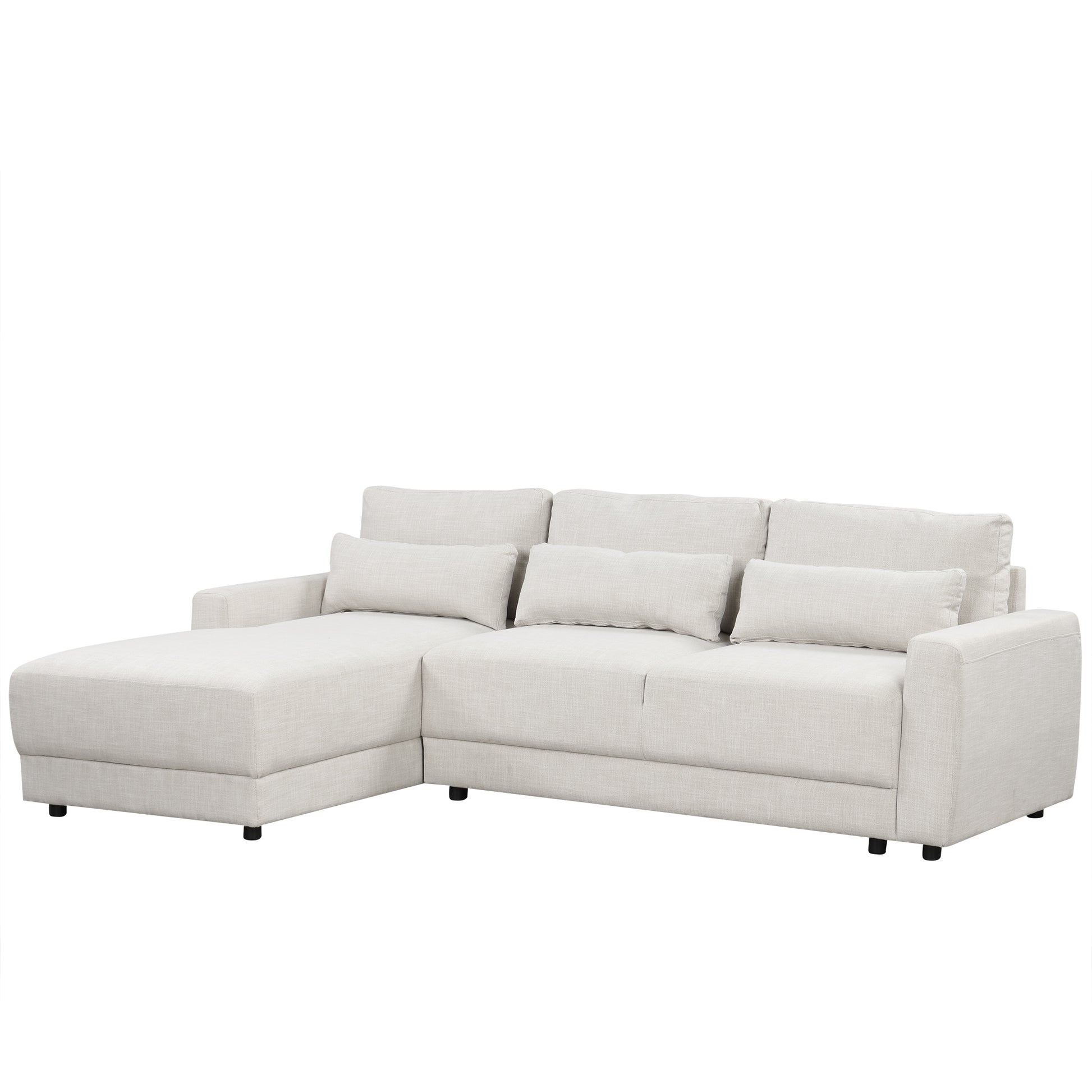 L Shaped Modular Sectional Sofa With Removable Back Cushions And 3 Pillows, Suitable For Living Rooms, Offices, And Apartments Beige Wood Linen 3 Seat