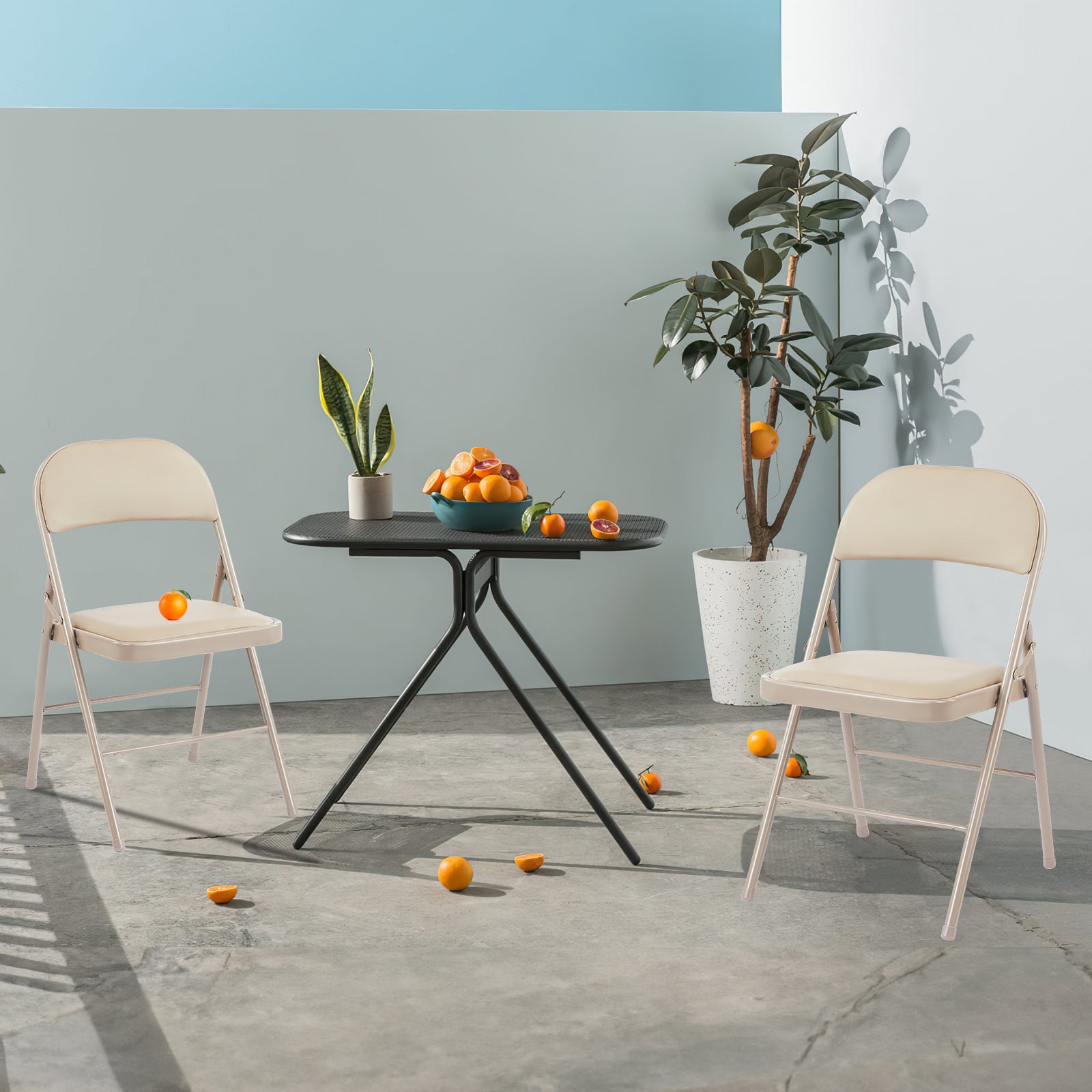 Folding Chair 2 Pack, Leather Padded Folding Chairs, Sturdy Metal Foldable Chairs, For Home, Office, Party, Khaki 4 Pack Khaki Stainless Steel