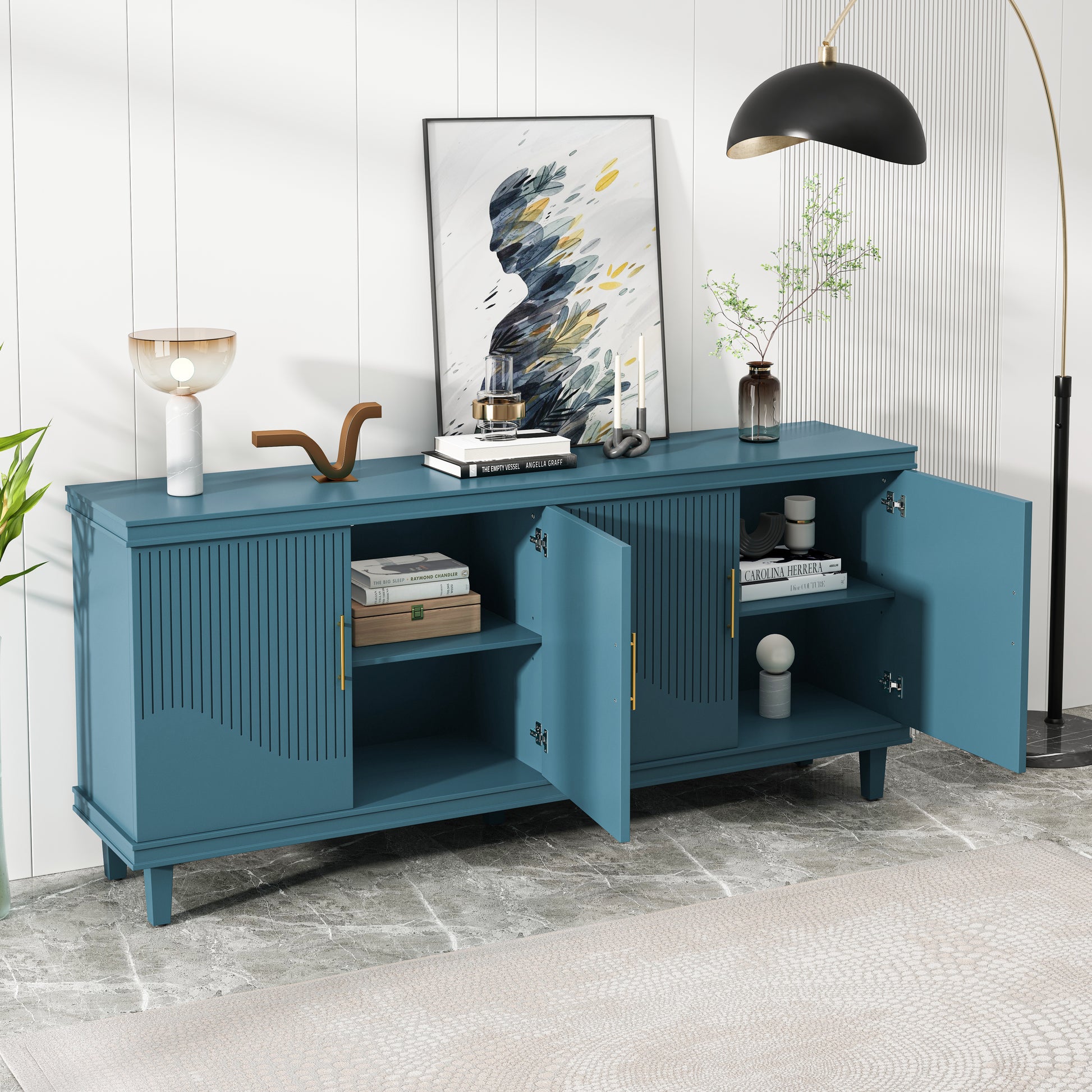 70.07''Large Size 4 Door Cabinet, Same As Living Room, Kitchen, Bedroom, Hallway ,Olive Green,Navy Blue,Peacock Blue Olive Green Solid Wood Mdf