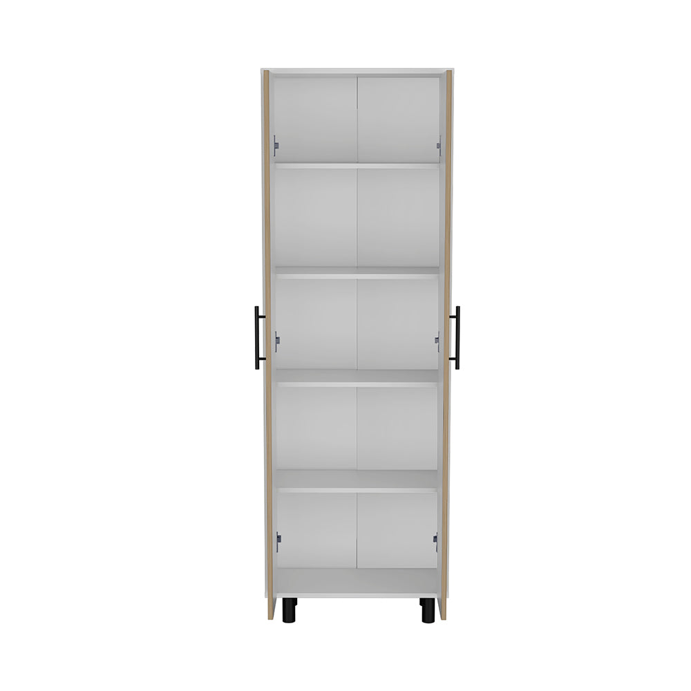 Multistorage Cabinet 71"H, Five Internal Shelves, Two Doors, White Macadamia Multicolor Particle Board Particle Board