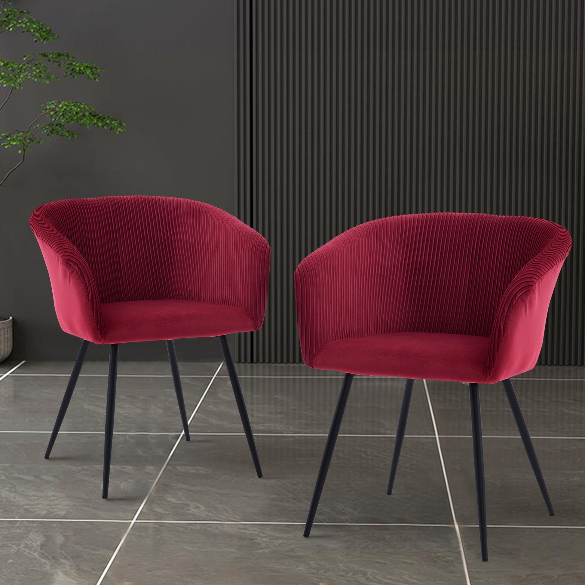 Ts Stripe Dinding Chair Wine Red Velvet