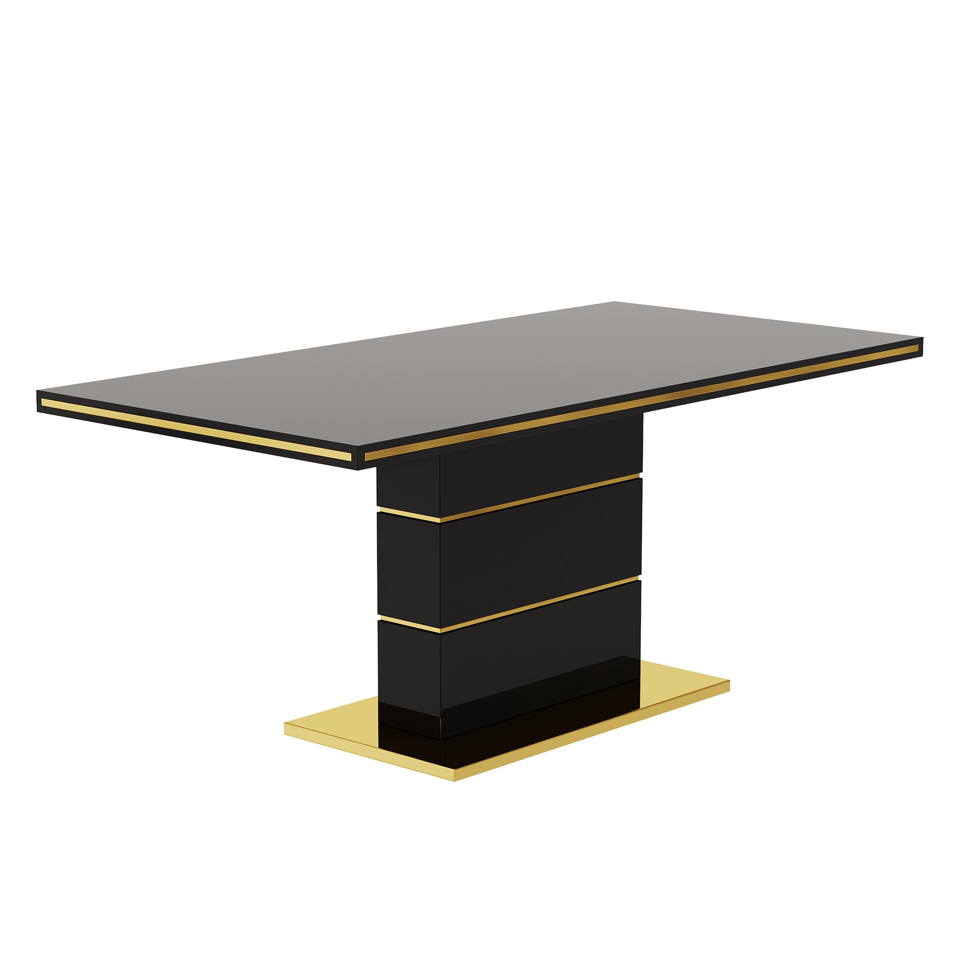 Mdf Dining Table,Panel Stainless Steel Polished Gold Plated Bar, Need To Hit Copper Nails,Table Size: 62.99" L X 35.43" W X 29.92" H Black Mdf