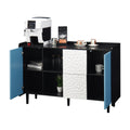 Sideboard Buffet Cabinet, Black Storage Cabinet With Blue Doors2 Drawers With Unique Panel Styling And 2 Open Storage Compartment, Modern Coffee Bar Cabinet Accent Cabinet For Kitchen, Dining Room Black Blue Mdf