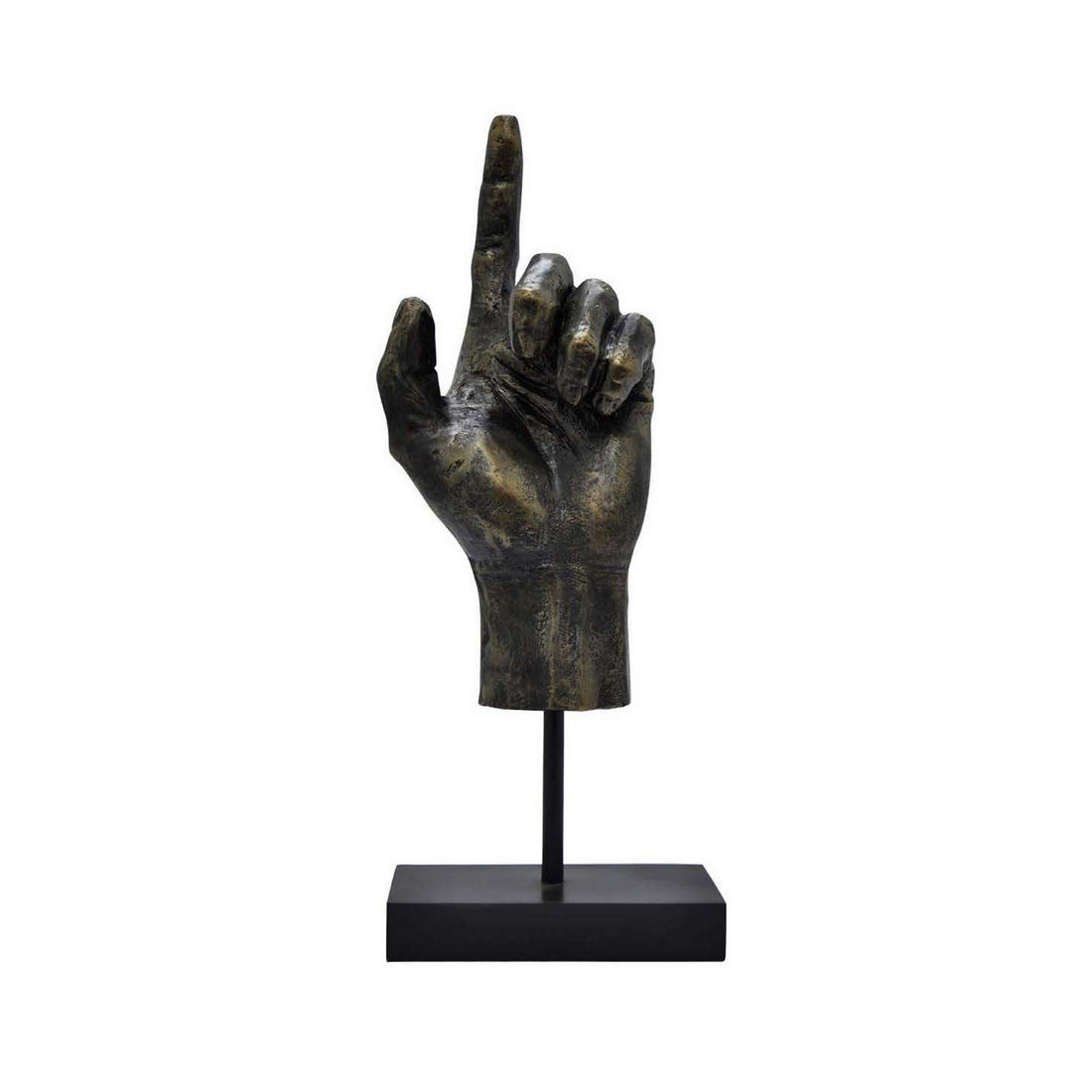 24 Inch Pointing Hand Sculpture, Pedestal 'Base, Resin Frame, Bronze Bronze Resin