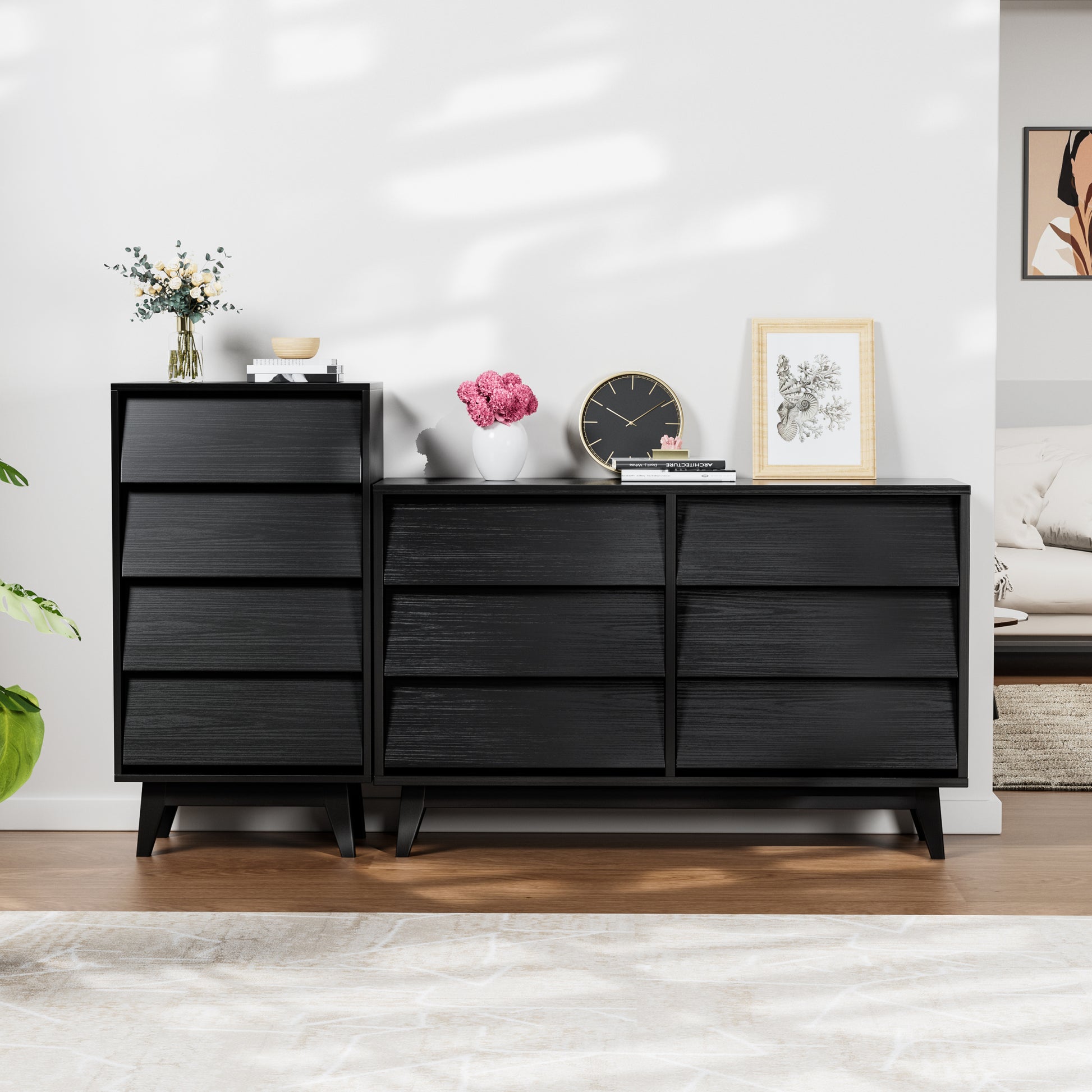 6 Drawer Double Dresser Features Vintage Style And Bevel Design Black 6 Drawer Double Dresser Features Vintage Style And Bevel Design Black