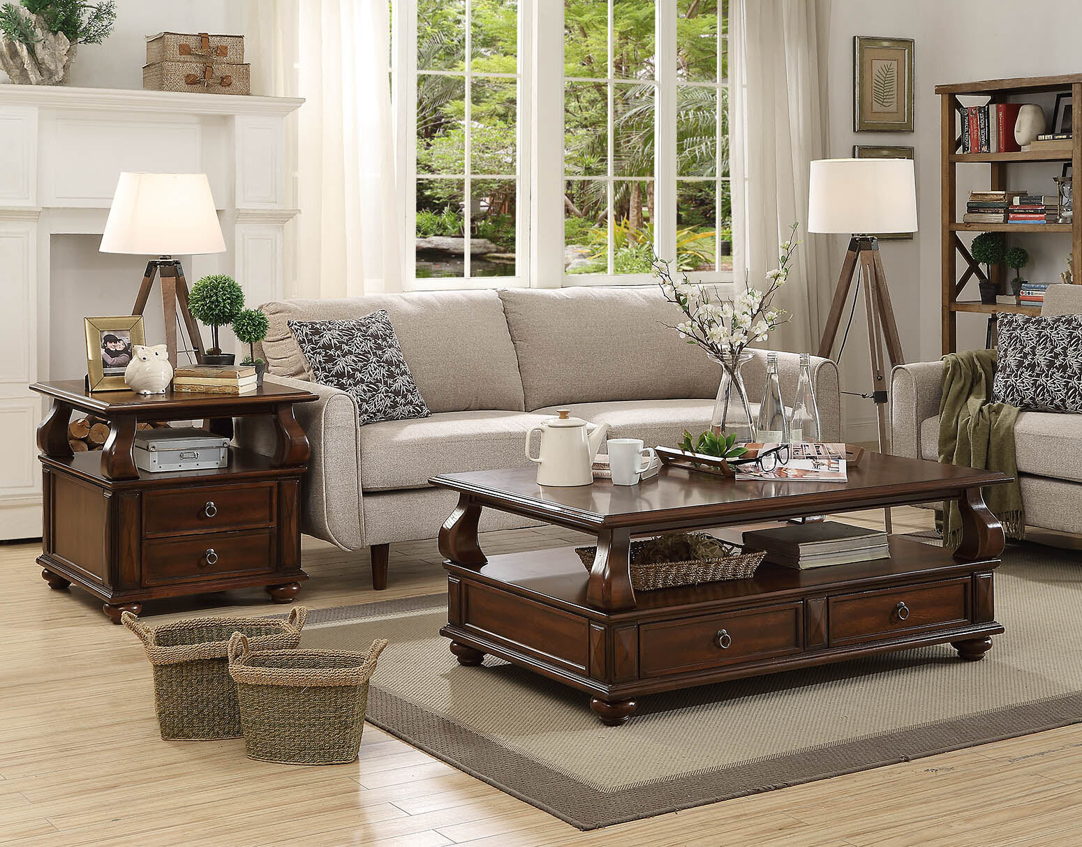 Walnut 2 Drawer End Table Walnut Primary Living Space Transitional Drawers Rectangular Particle Board Mdf