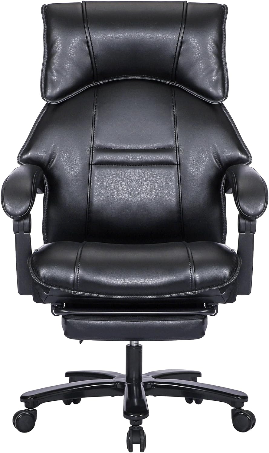 500Lbs Big And Tall Office Chair Wide Seat For Heavy People With Quiet Wheels Heavy Duty Metal Base High Back Larger Size Pu Leather Executive Office Chair With Footrest Back Reclining Alloy Steel Black Foam Faux Leather