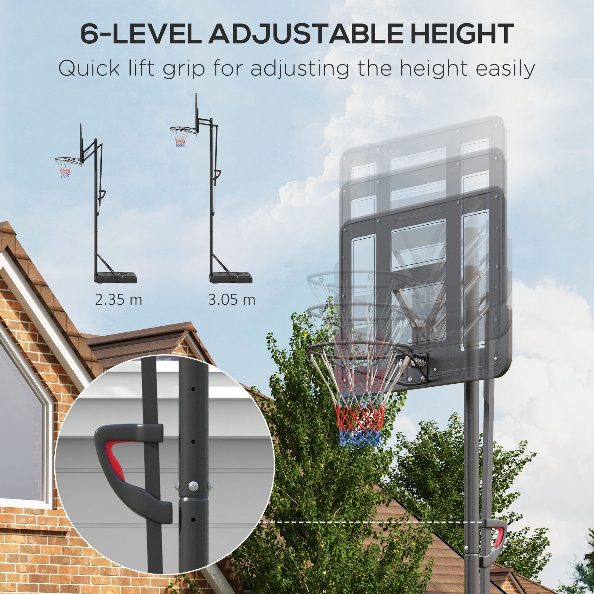 Soozier Portable Basketball Hoop, 7.7 10' Height Adjustable Basketball Goal With 43" Shatterproof Backboard, Wheels, And Fillable Base For Teenagers, Youth, Adults Black Steel