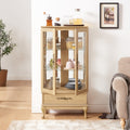 Curio Cabinet Lighted Glass Cabinet Glass Wine Cabinet Curio Display Cabinet With Adjustable Glass Shelves 2 Doors And 1 Drawer Cabinet Sideboard With Bulb Included Light Oak Light Oak Mdf Glass