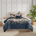 8 Piece Cotton Comforter Set Navy King King Navy Polyester