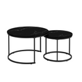 Nesting Coffee Table Set Of 2, 27.6Inch Round Coffee Table Wood Marble Pattern Top With Sturdy Metal Frame, End Table Side Tables For Living Room Bedroom Balcony Yard Black Black Wood Metal