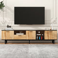 Modern Tv Stand With 4 Cabinets& Open Shelves, Color Matching Media Console Table For Tvs Up To 80'', Entertainment Center With Drop Down Door For Living Room, Bedroom, Home Theatre Wood Brown Primary Living Space 70 79 Inches 70 79 Inches Modern 65