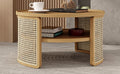 2 Tiered Round Natural Wood Coffee Table With Storage Rattan Base In 31.3'' Natural Rubber Wood
