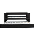 Black Upholstered Twin Size Daybed With Trundle, Velvet Fabric, Gold Iron Bar Design, No Springs Required, Moderen Style Box Spring Not Required Twin Black Wood Espresso Bedroom Minimalist,Modern,Ultra Modern Rubberwood Fiber Foam And Polyester Fiber Pad