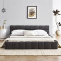 Queen Size Upholstered Bed Frame With Thick Fabric, Chenille Fabric Grounded Queen Size Platform Bed With Headboard And Solid Frame. No Box Spring Needed, Dark Grey 68''*86.5''*23.5'' Box Spring Not