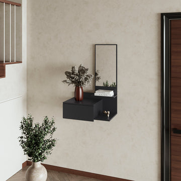 Elgin Floating Vanity With Included Mirror, Black Black Primary Living Space Modern Particle Board Melamine