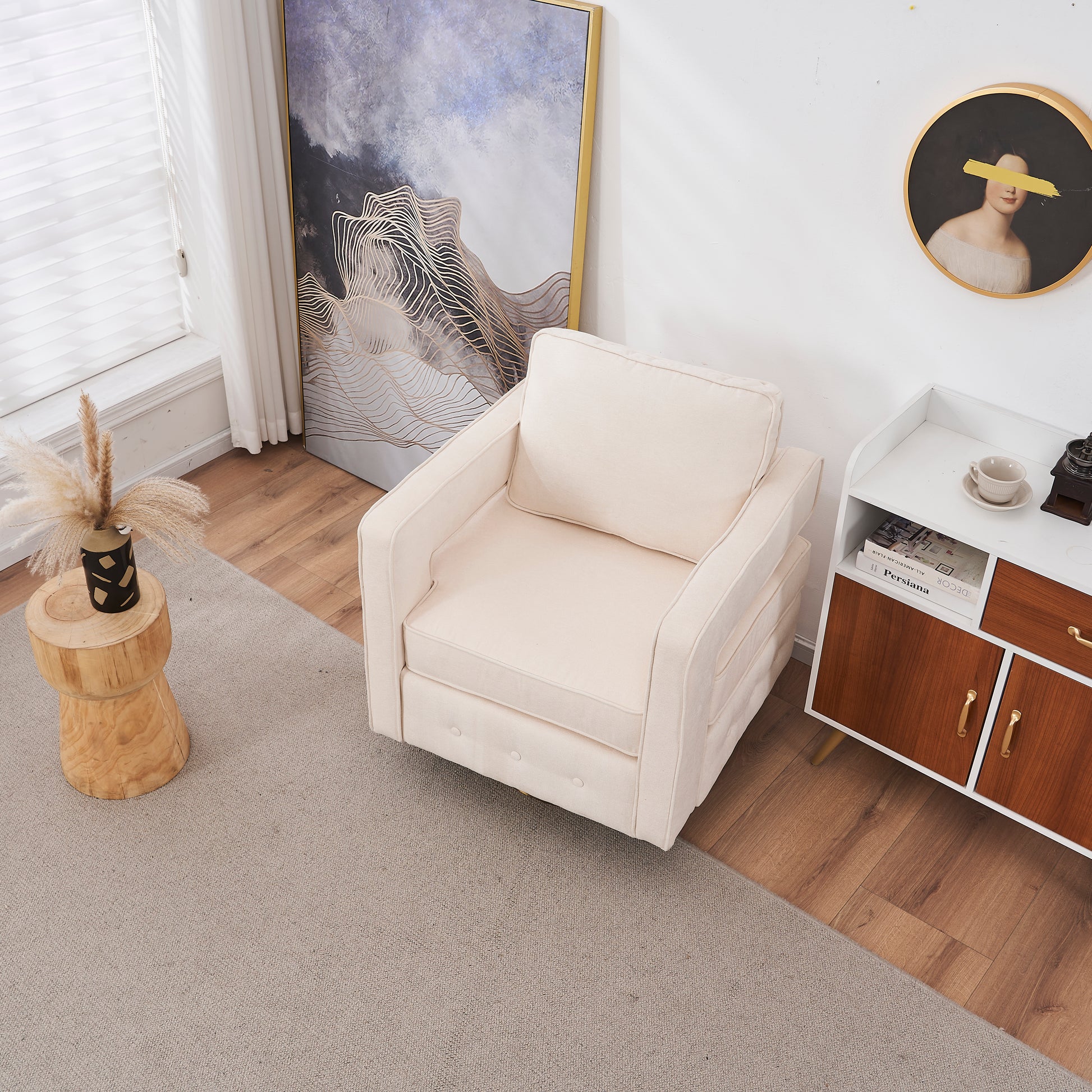 Swivel Barrel Chair For Living Room,360 Degree Swivel Club Modern Accent Single Sofa Chair, Small Leisure Arm Chair For Nursery, Hotel, Bedroom, Office Beige Primary Living Space Modern Linen