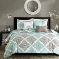 6 Piece Printed Quilt Set With Throw Pillows Aqua King Cal King King Aqua Cotton