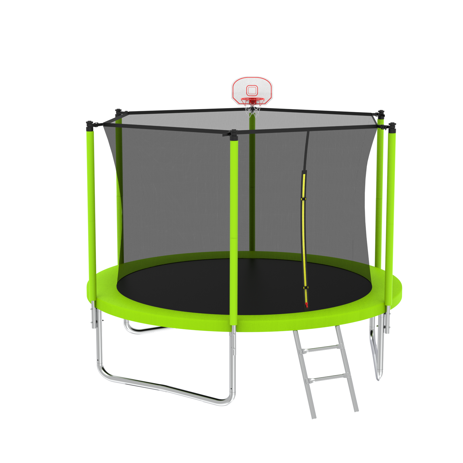 10Ft Trampoline For Kids, Basketball Hoop And Ladder, Outdoor Kids Trampoline With Safety Enclosure,Fast Assembly For Backyard Fun,Astm Approved Green Metal