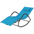 Outsunny Rocking Chair, Zero Gravity Patio Chaise Sun Lounger, Outdoor Rocker, Uv Water Resistant, Pillow For Sunbathing, Lawn, Garden Or Pool, Light Blue Light Blue Steel