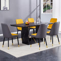 Table And Chair Set.This Modern Dining Table With Mdf Marbled Design Gives You A Luxurious And Elegant Feel.Paired With Multiple Chairs With Pu Artificial Leather Backrest Cushions And Black Legs.