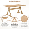 Retro 7 Piece Trestle Dining Table Set With Upholstered Dining Chairs, Smooth Dining Backs For Dining Room, Living Room, Kitchen, Natural Upholstered Chair Wood Natural Beige Seats 6 Wood Dining Room Solid Wood Rubberwood Trestle Rectangular Foam Dining