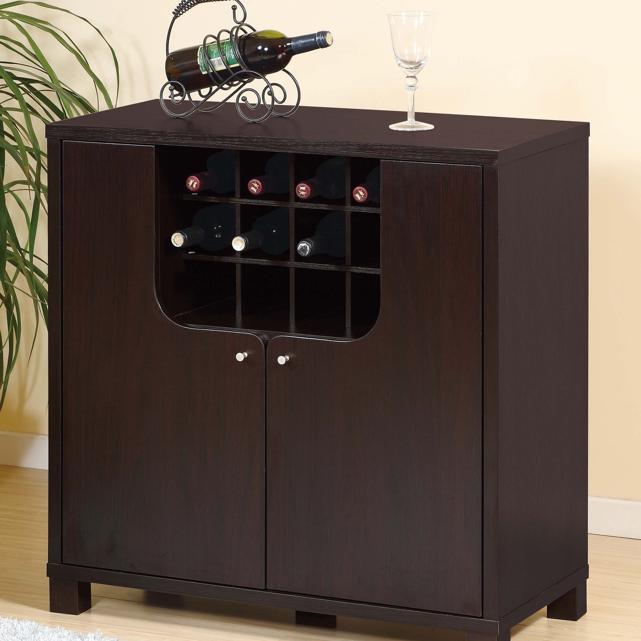 Wine Cabinet Red Cocoa With Two Doors Removeable Wine Bottle Rack Metal Wine Glass Racks Four Shelves Espresso Particle Board Mdf