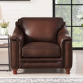 Belfast Top Grain Leather Chair Brown Primary Living Space Mid Century Modern Eucalyptus Down Filling Leather