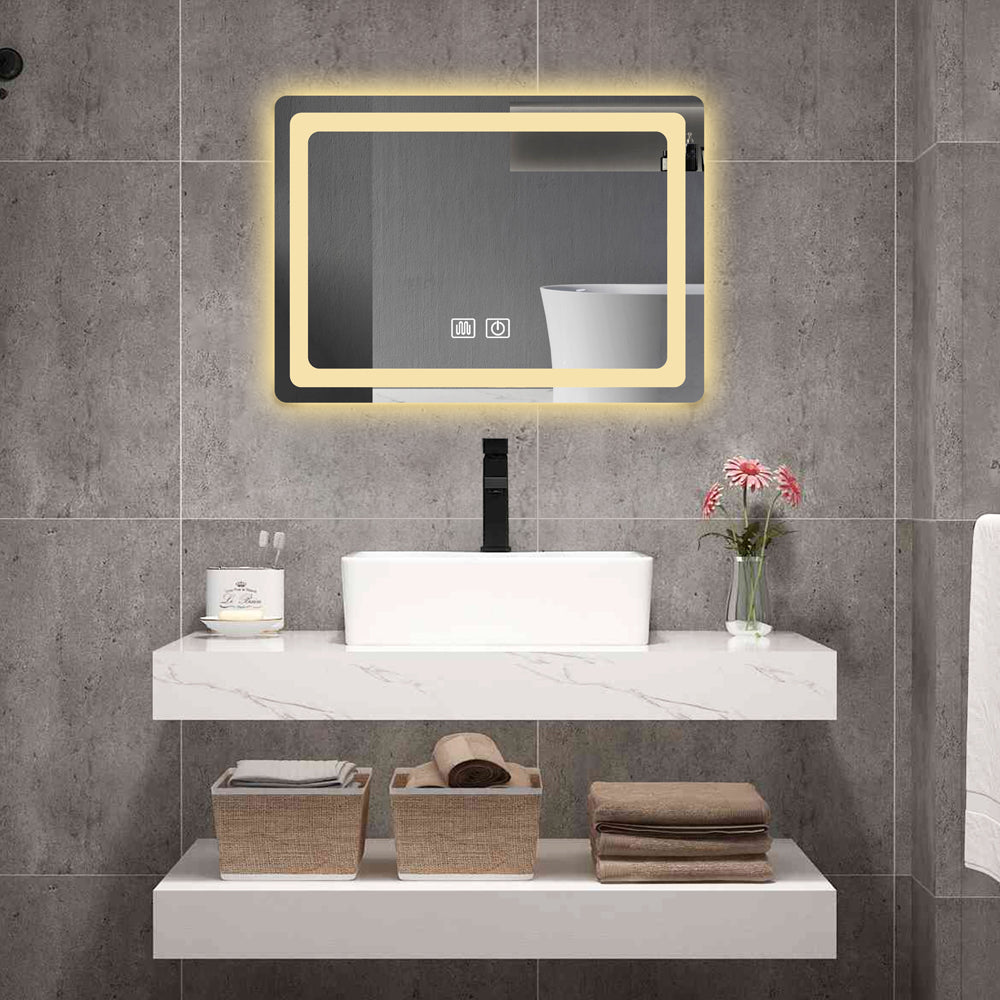 27 In. H Led Single Bathroom Vanity Mirror In Polished Crystal Bathroom Vanity Led Mirror For Bathroom Wall Smart Lighted Vanity Mirrors Natural Glass