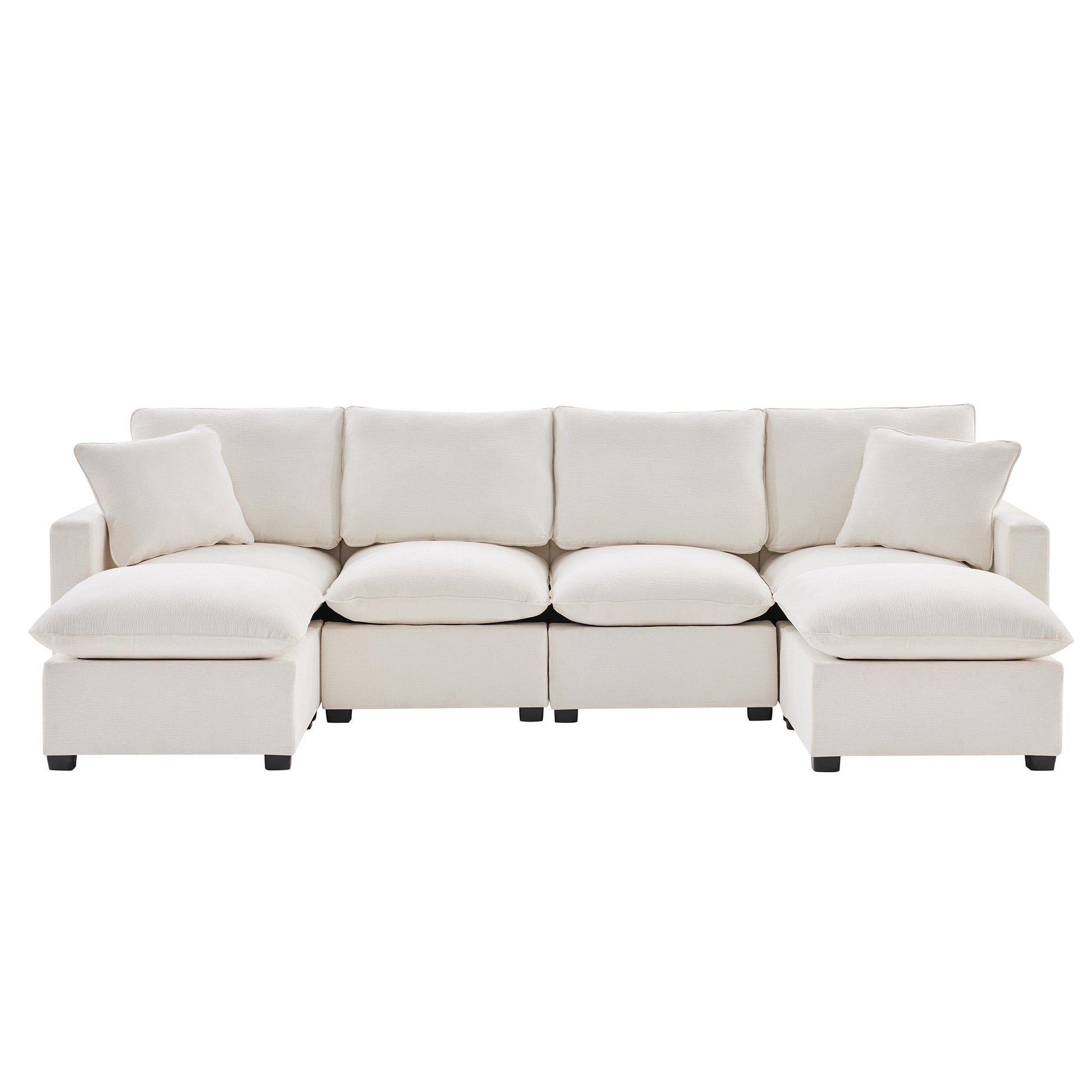 110*57" Modern U Shape Modular Sofa, 6 Seat Chenille Sectional Couch Set With 2 Pillows Included, Freely Combinable Indoor Funiture For Living Room, Apartment, Office, 2 Colors White Chenille 6 Seat