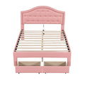 Full Size Upholstered Platform Bed With Tufted Headboard, Led And 2 Drawers, Pink Box Spring Not Required Full Pink Wood Bathroom Bed Frame Faux Leather Upholstered
