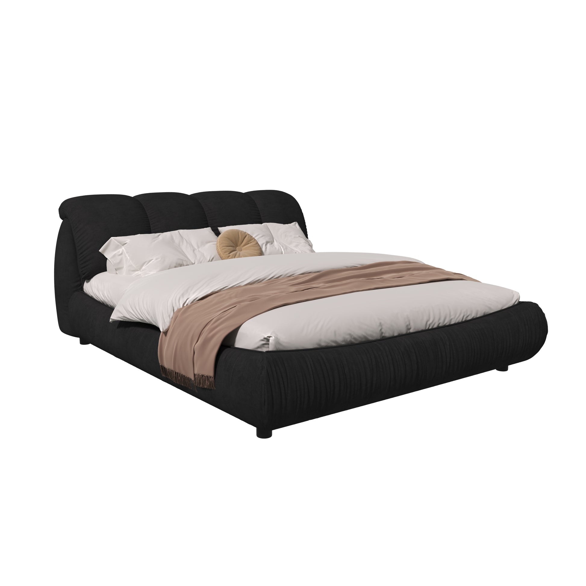 Queen Size Upholstered Platform Bed With Oversized Padded Backrest, Thickening Pinewooden Slats And Solid Wood Leg,Black Box Spring Not Required Queen Black Wood Pine Solid Wood