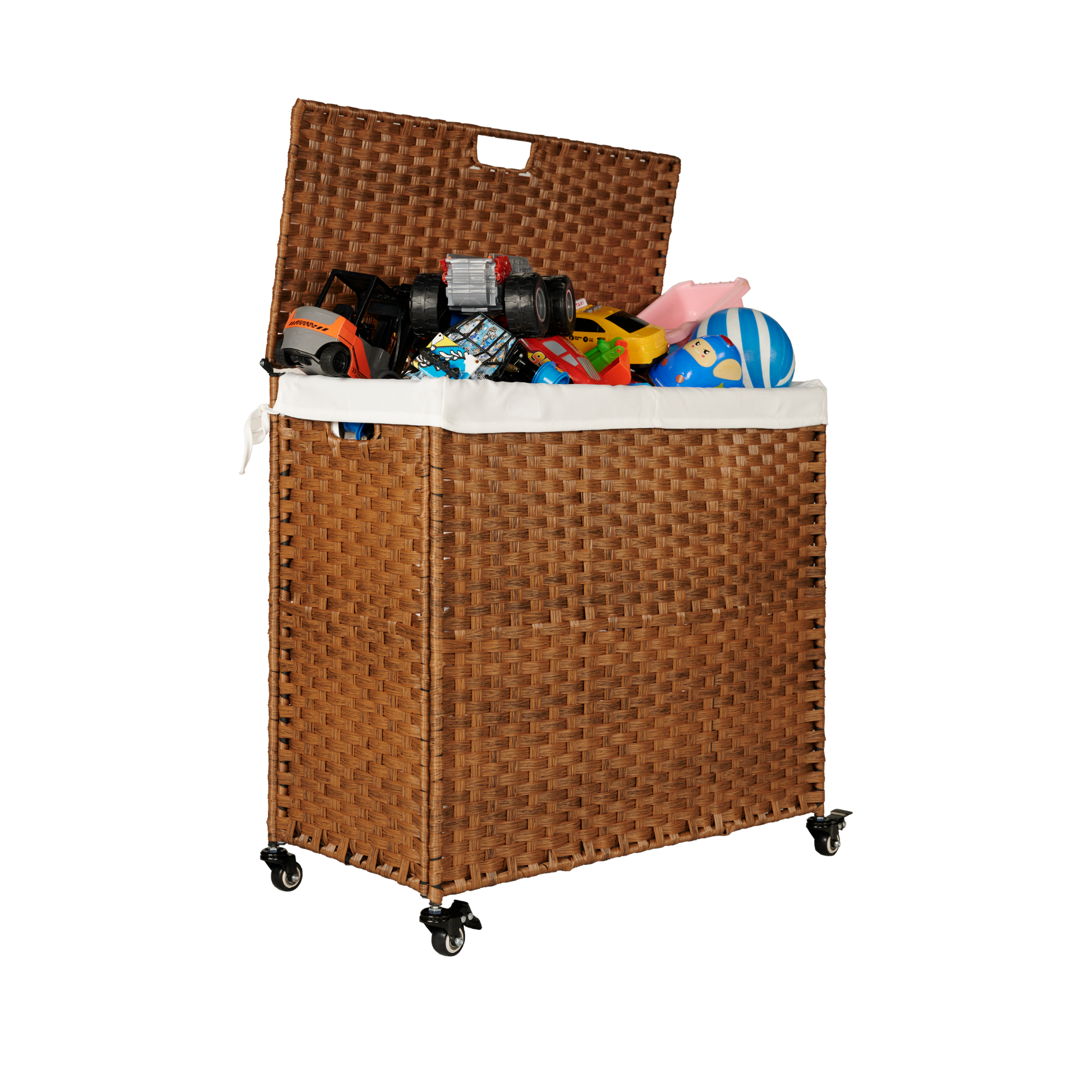 Laundry Hamper With Lid Pe Rattan Powder Coating Frame Clothes Hampers With 02 Removable Bags, Wheels, 160L, Brown Color Brown 1 Bathroom American Design,American Traditional Wicker